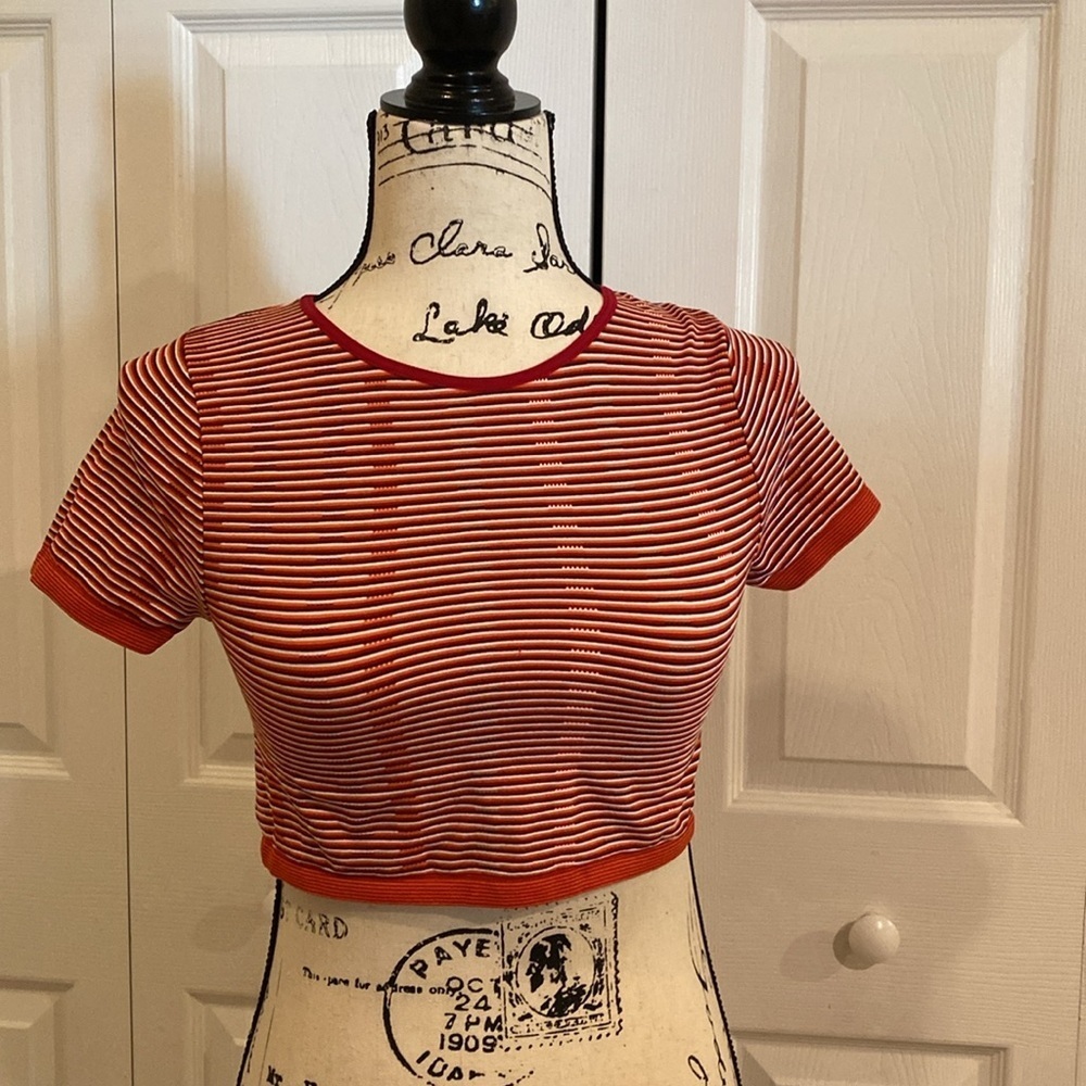 Free People Old School fitted Red & White Striped Crop Top M/L Vintage Inspired - Picture 9 of 10